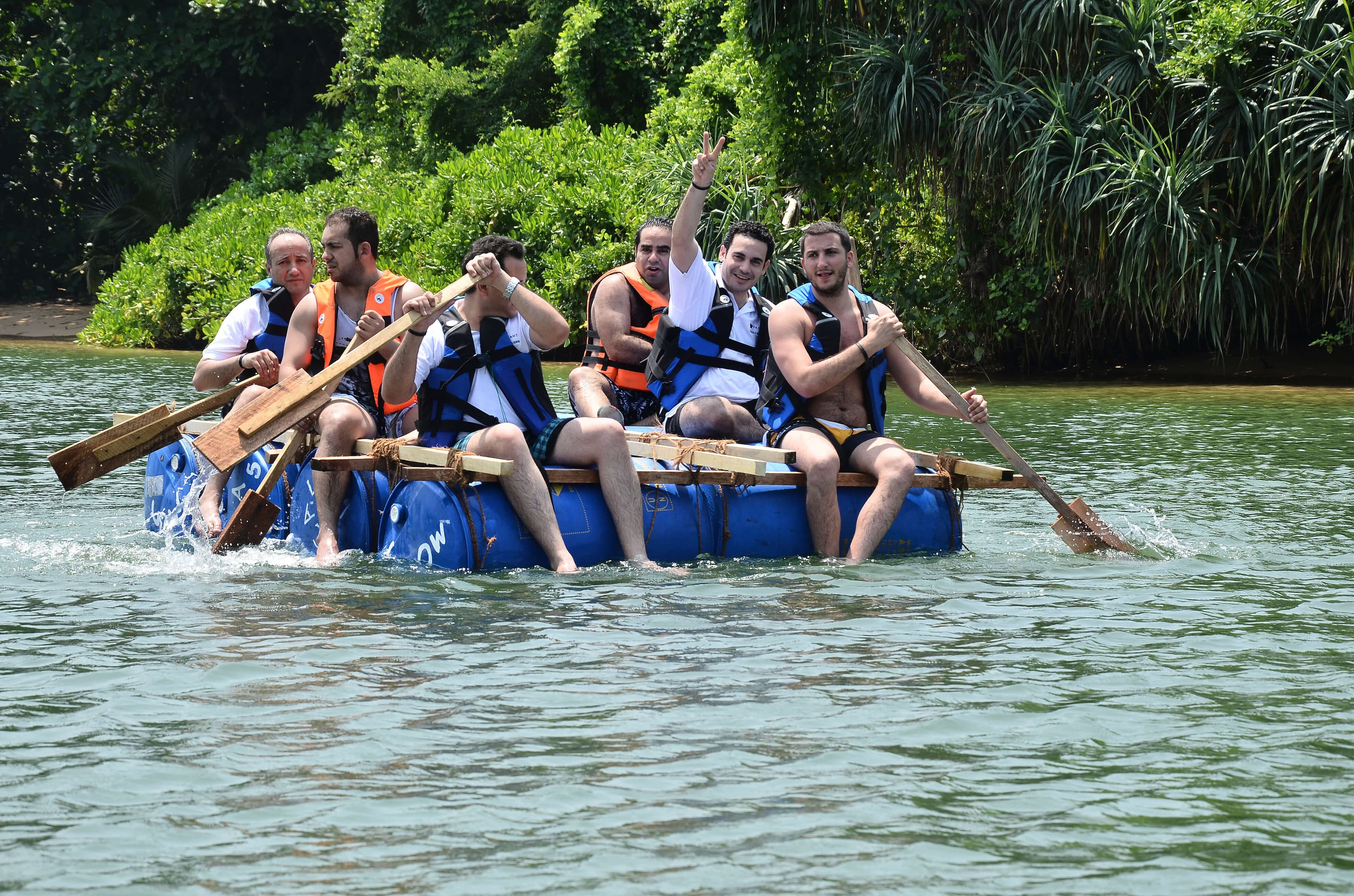 A team barrel boat ride on a take, Sri Lanka.