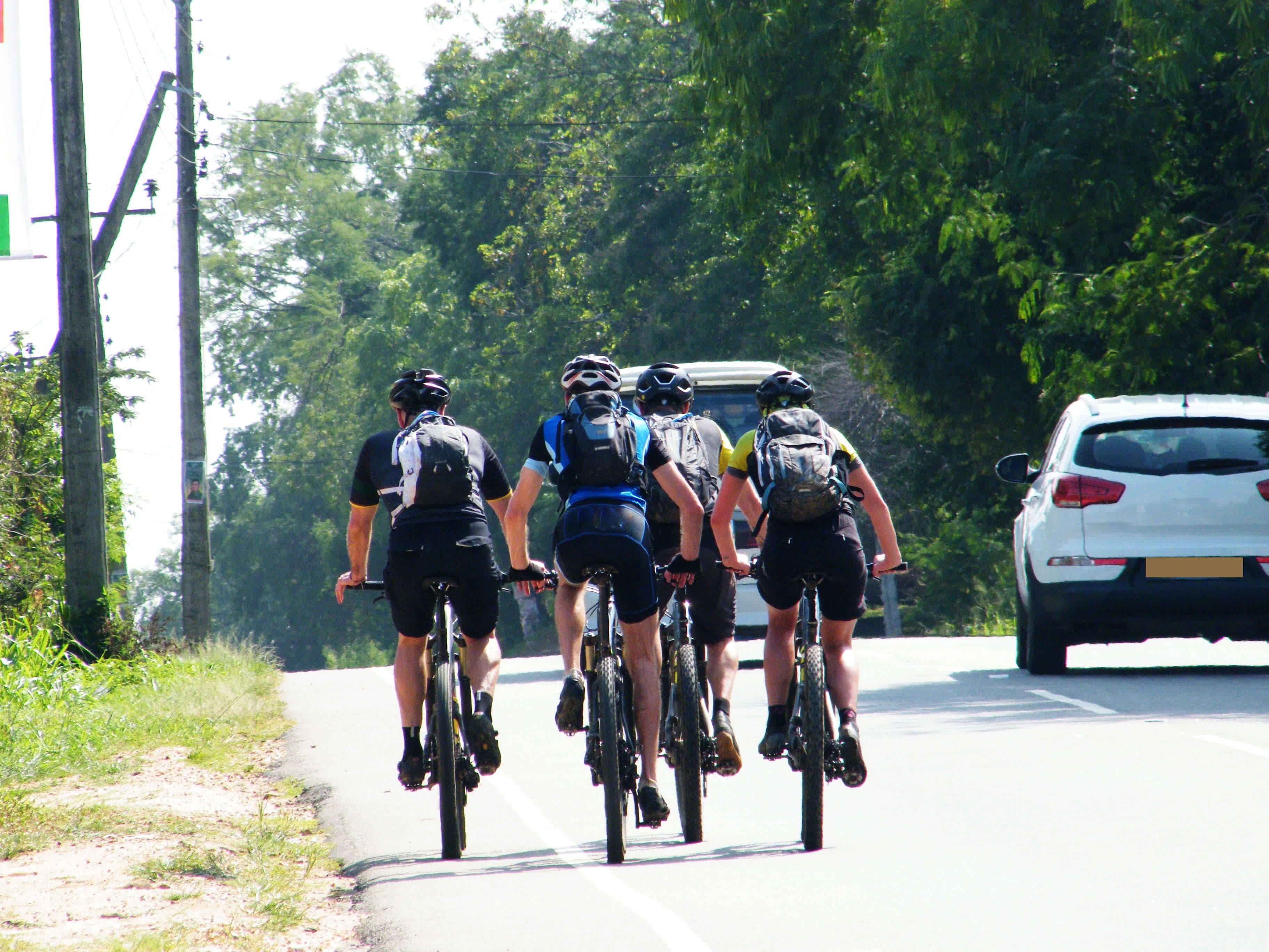 Los ciclistas en bicicleta Udawalawe a Mirissa en Sri Lanka