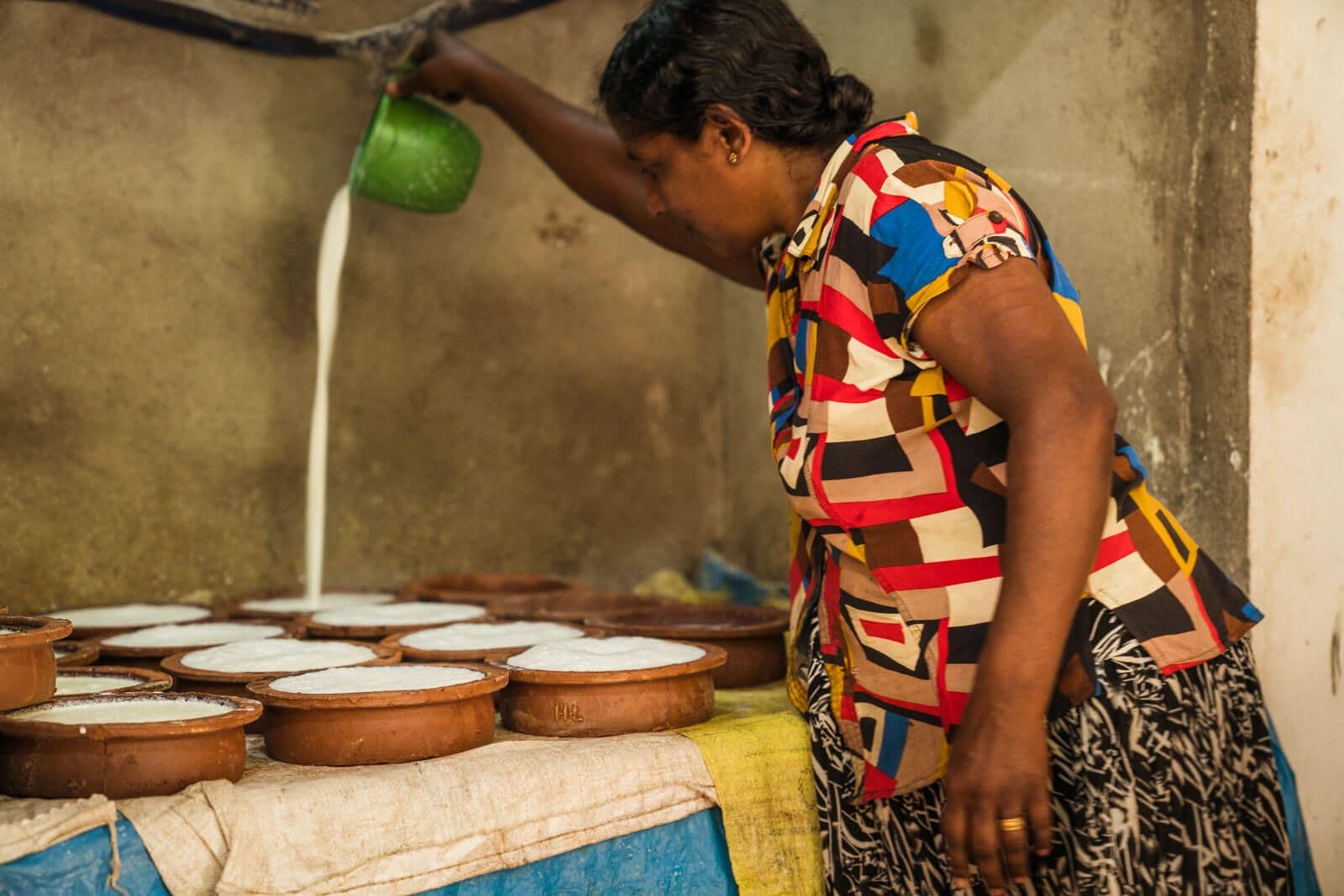 Процесс приготовления творога в деревне Тангалле, Шри-Ланка