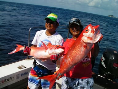 游客在斯里兰卡希克杜瓦钓鱼之旅中钓到两条红鲻鱼