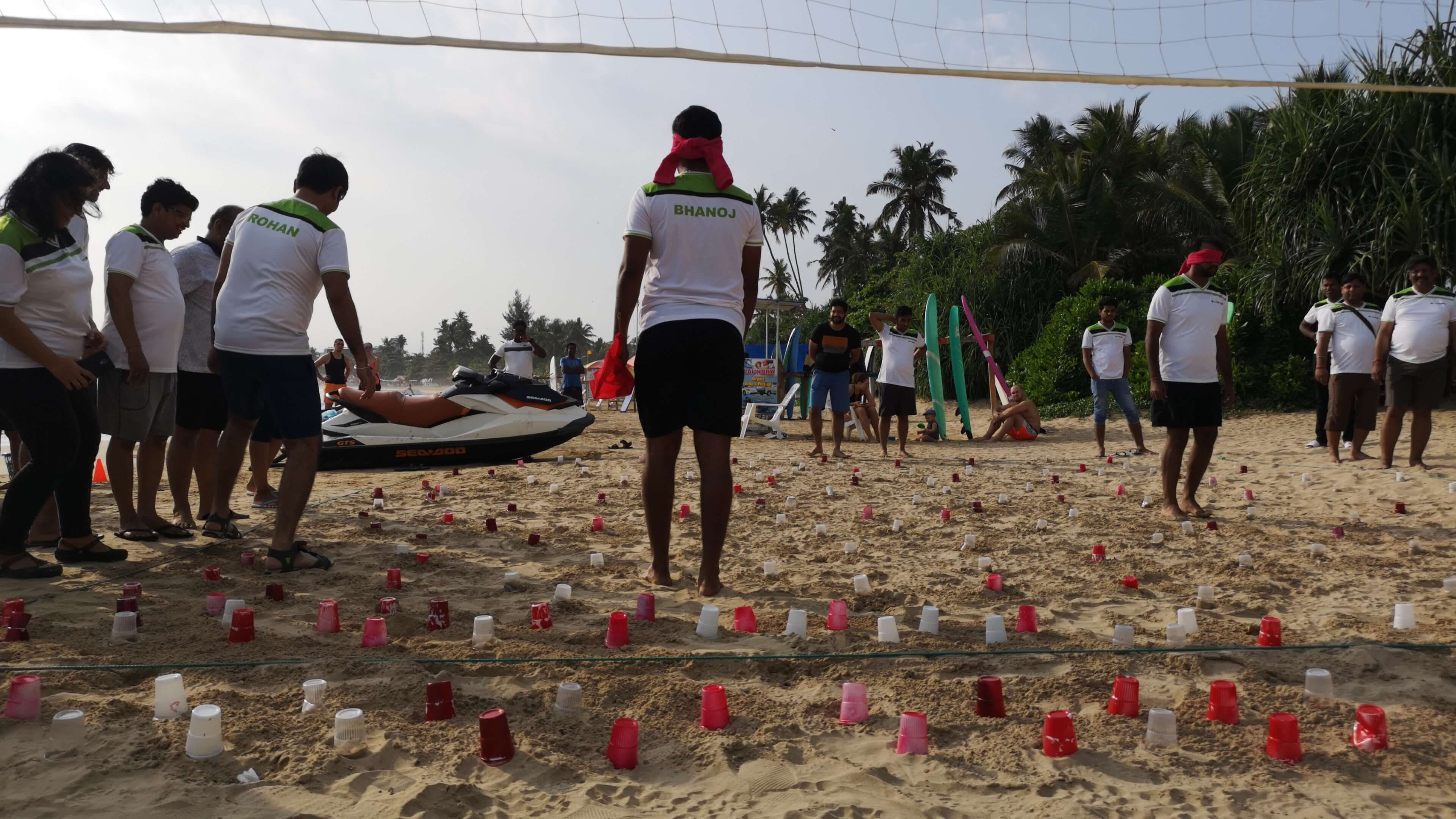 在斯里兰卡海滩组织的团队建设活动。