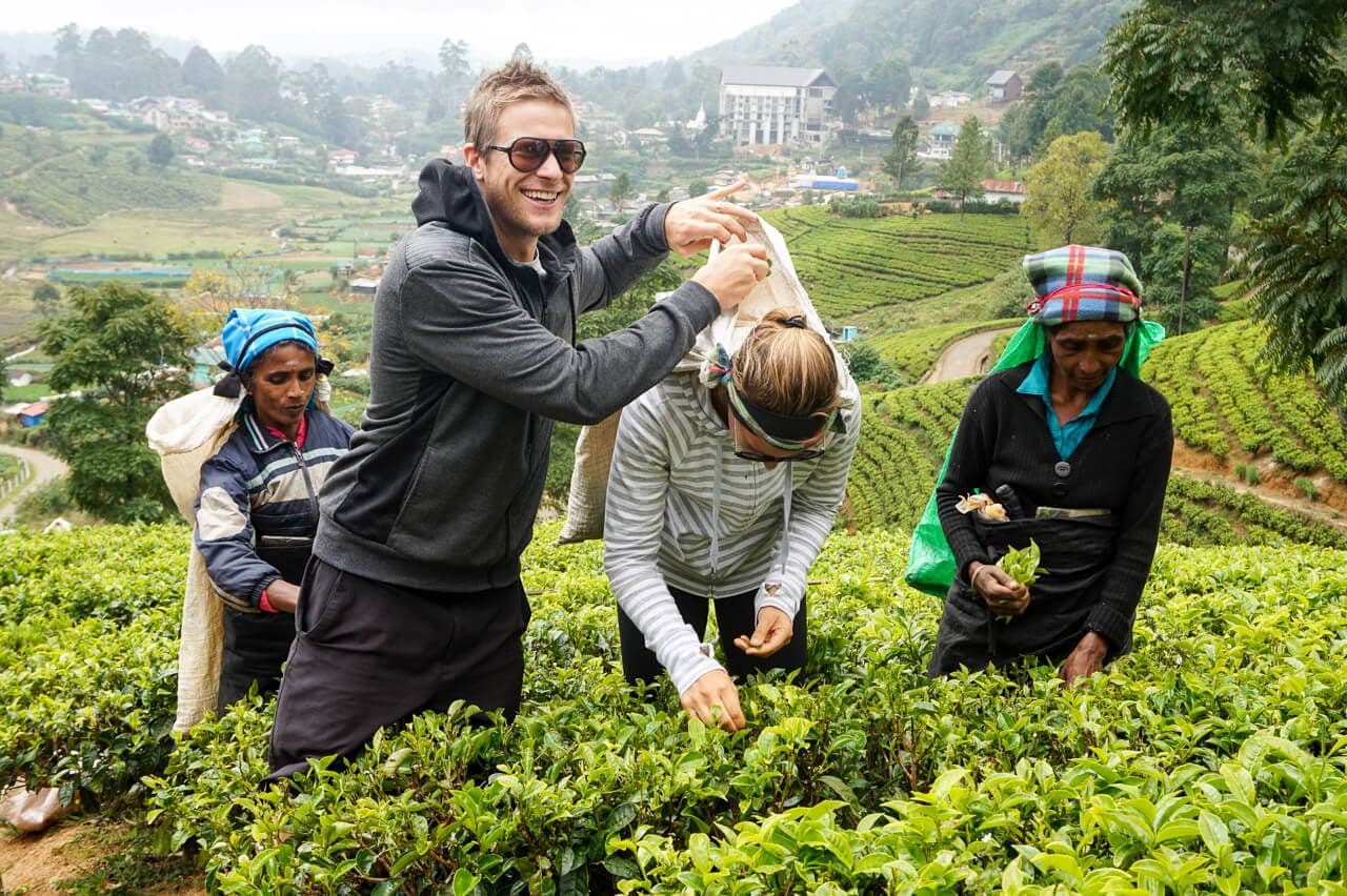 A funny moment of tea piking with tea piking ladies in Nuwara Eliya Sri Lanka