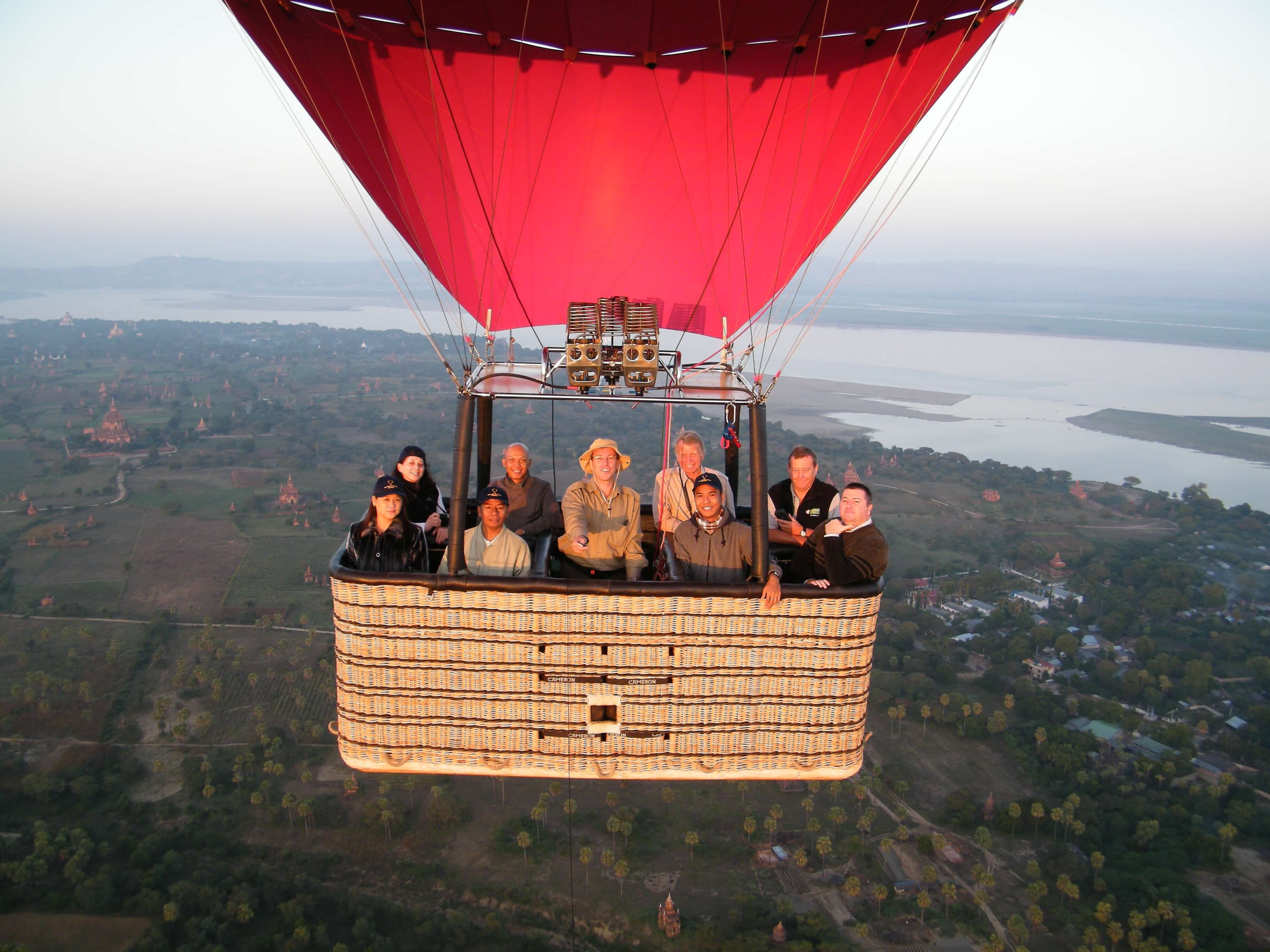 The group of tourists tour with hot air balloon in Sigiriya Sri Lanka