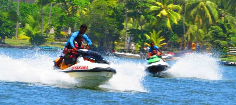 A picture of a Jet ski race on the Bentota river with no limitation to enjoyment