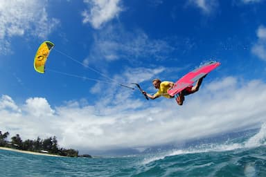 A full view of kite surfer in kite surfing in Kalpitiya Sri Lanka