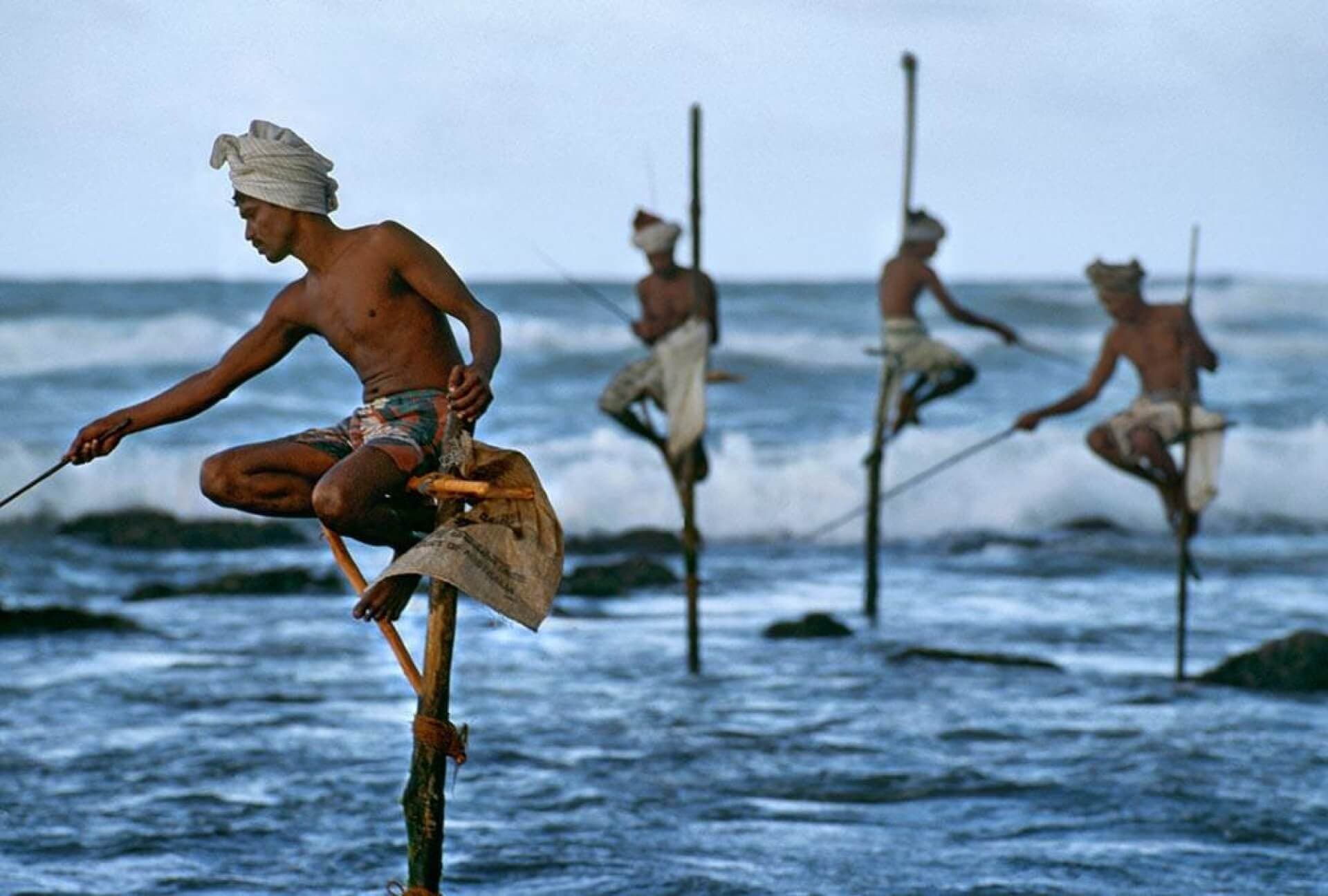Stilt fishing and it is a unique fishing method in Southern coast in Sri Lanka