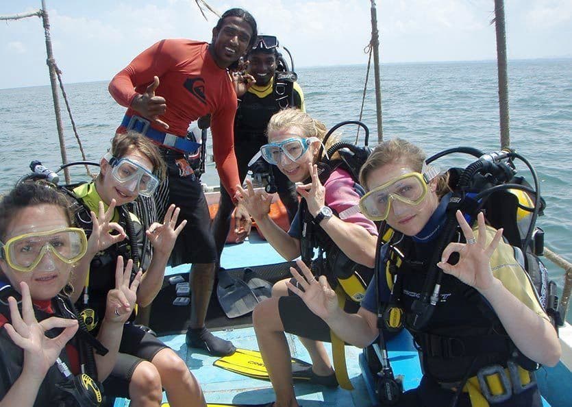A group of divers about to dive with local guides in Bentota sea 