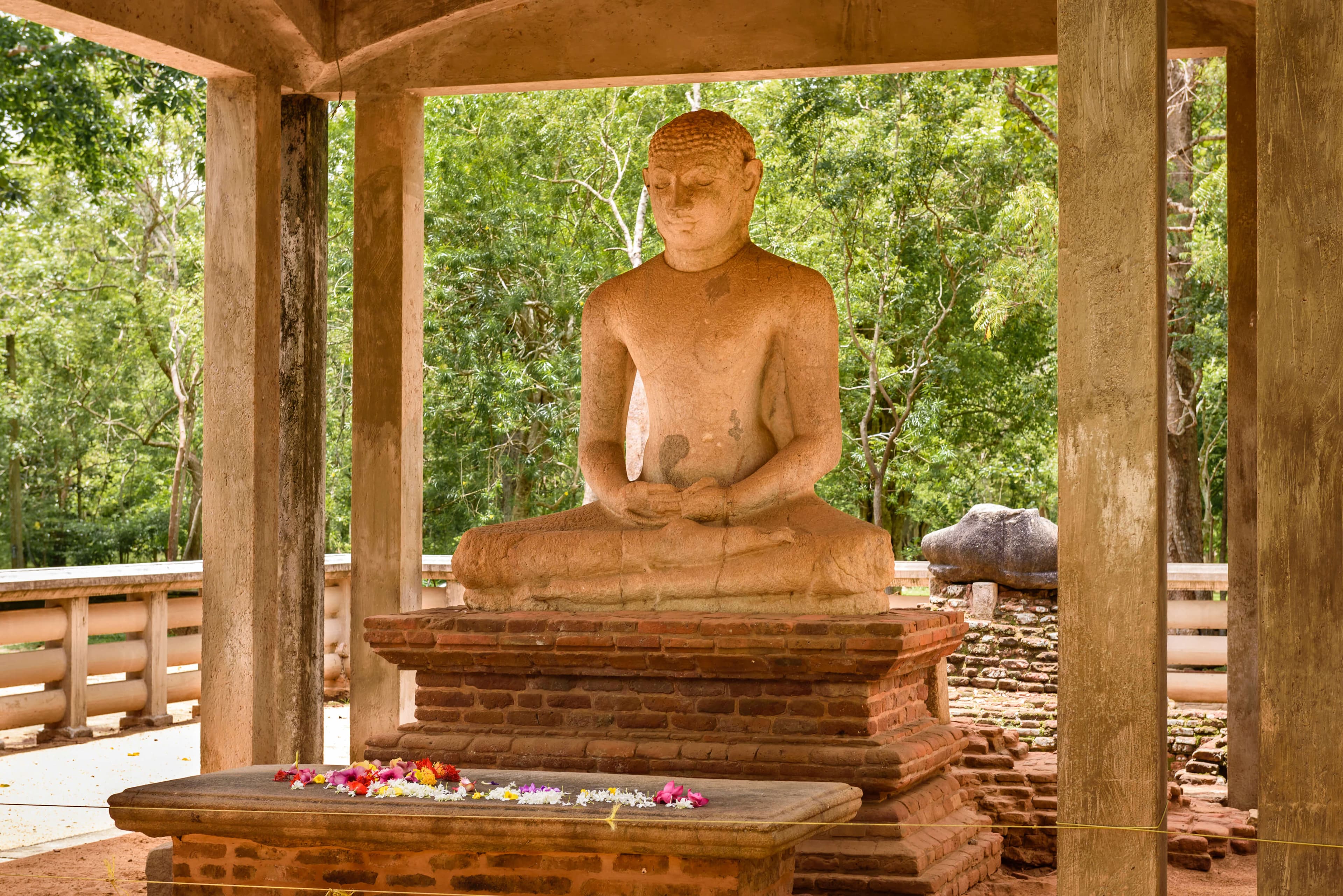 Samadhi Buddha Statue in ancient ruins town Anuradhapura, Sri Lanka.