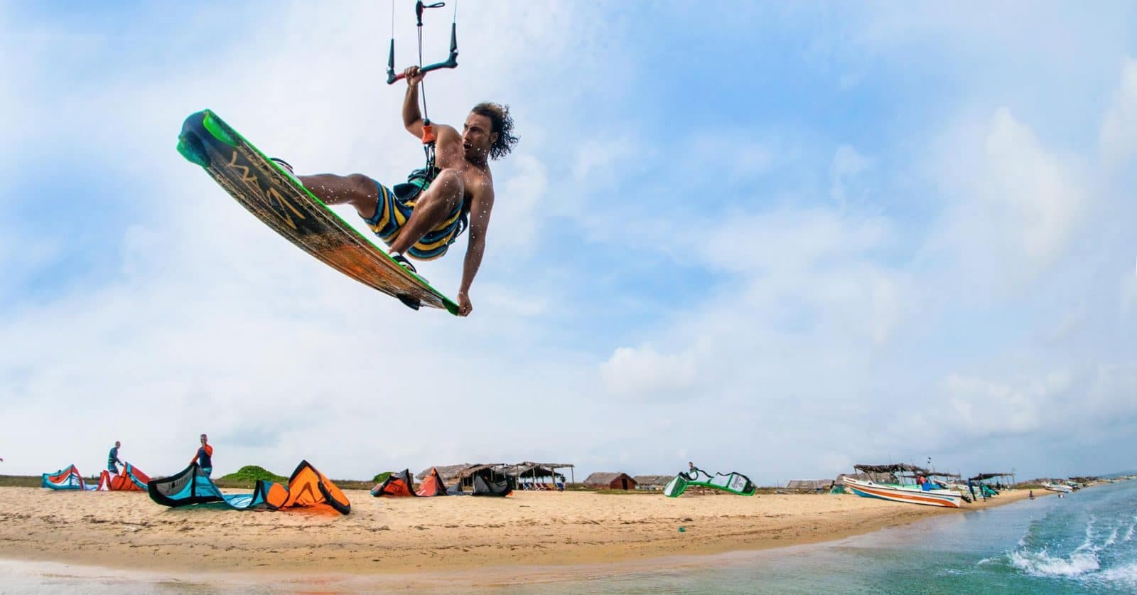 Kite surfing at Kalpitiya, Sri Lanka.